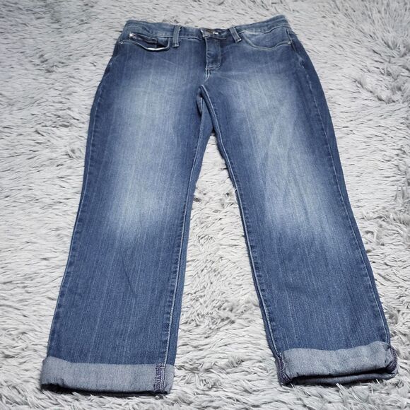 NYDJ Jeans Womens 8 Blue Ankle Crop Cuffed Straight Leg Lift Tuck Made in USA - Picture 1 of 14